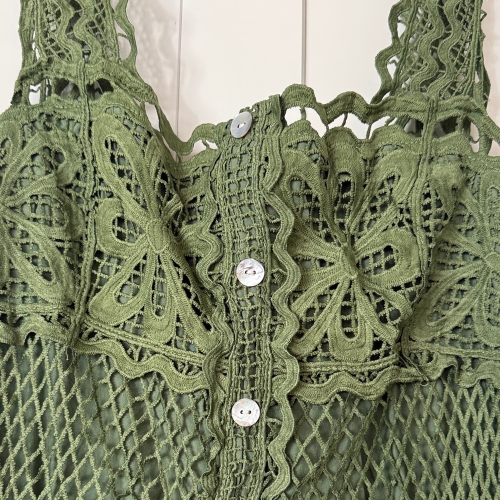 FARM Rio Olive Crochet Button-Front Midi Dress - Picture 3 of 8